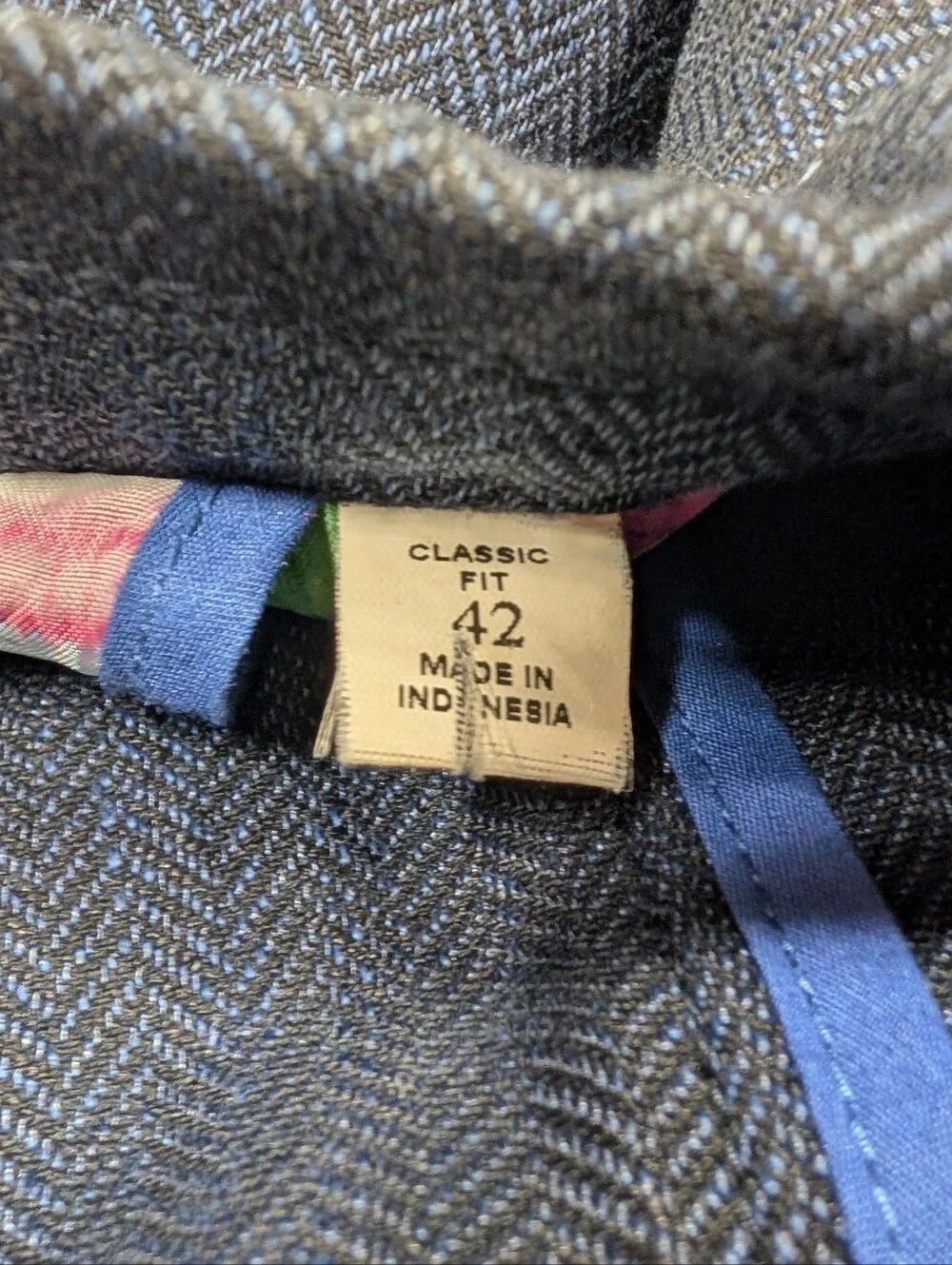Robert Graham Jacket Mens 42R Blue Herringbone Linen Blend Unstructured Blazer